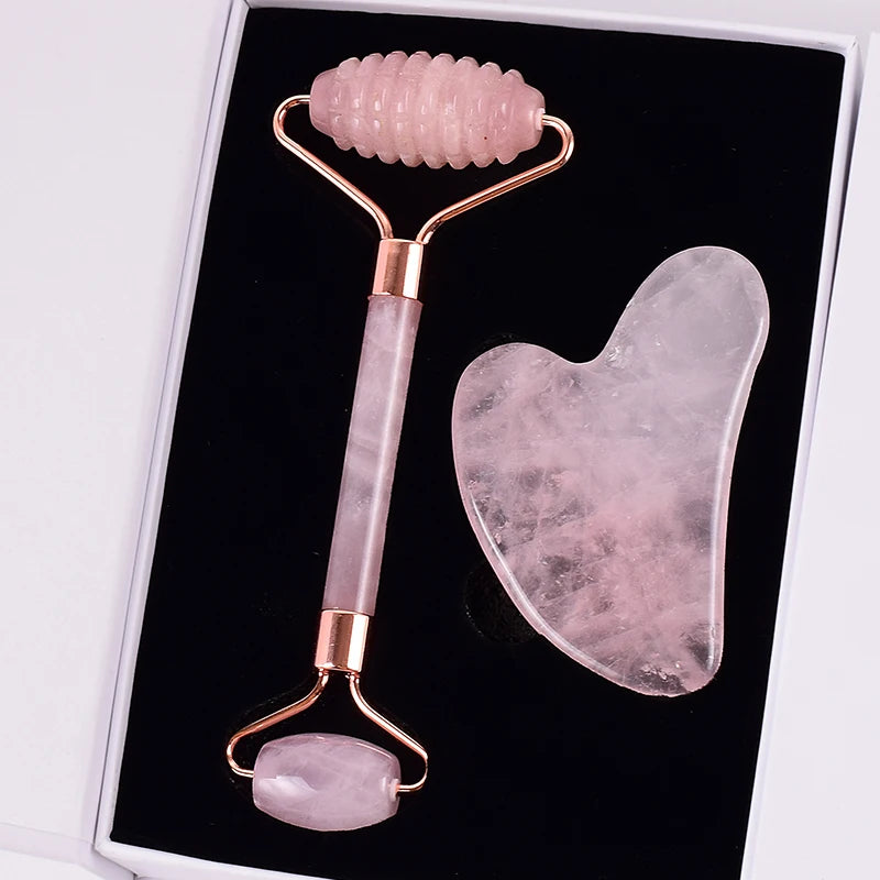 Rose Quartz Gua Sha Roller – Face & Neck Massage Tool