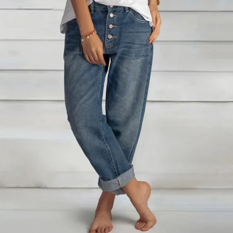 Women's Boyfriend Jeans – Retro High-Waist Wide-Leg Denim