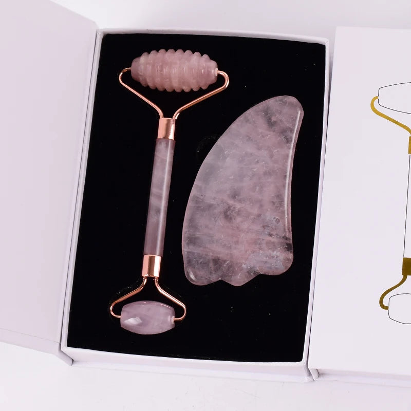 Rose Quartz Gua Sha Roller – Face & Neck Massage Tool