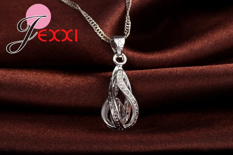 Crystal Water Drop Jewellery Set – Silver-Plated Necklace & Hoop Earrings
