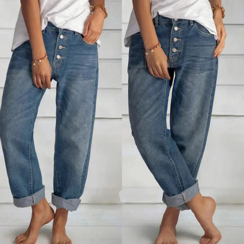 Women's Boyfriend Jeans – Retro High-Waist Wide-Leg Denim