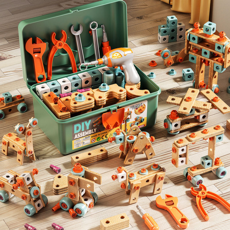Kids DIY Tool Box Set – Play Drill, Screws & Nuts Building Toy