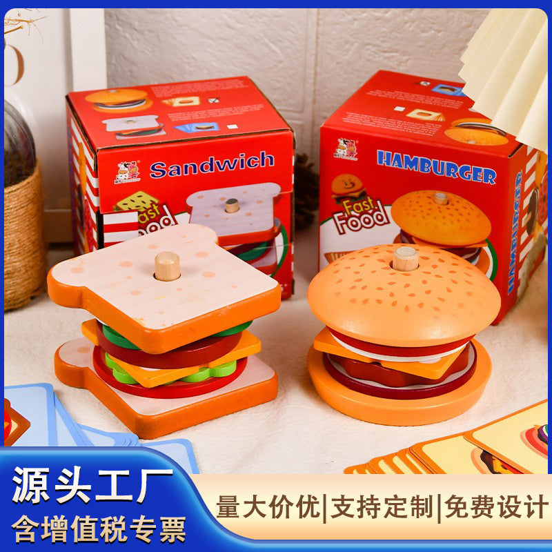 Wooden Burger & Chips Play Food Set – Cutting & Stacking Toy