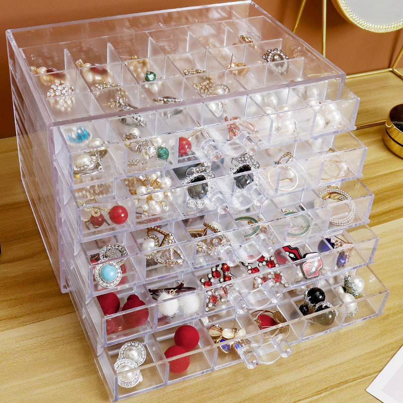 Large-Capacity Household Storage Box for Earrings, Necklaces, Bracelets, and Ear Studs, Dust-Proof Drawer-Style Transparent Jewelry Organizer in an Instagram-Style Design