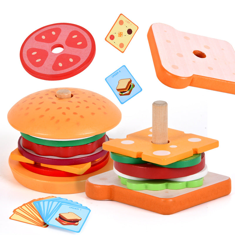 Wooden Burger & Chips Play Food Set – Cutting & Stacking Toy