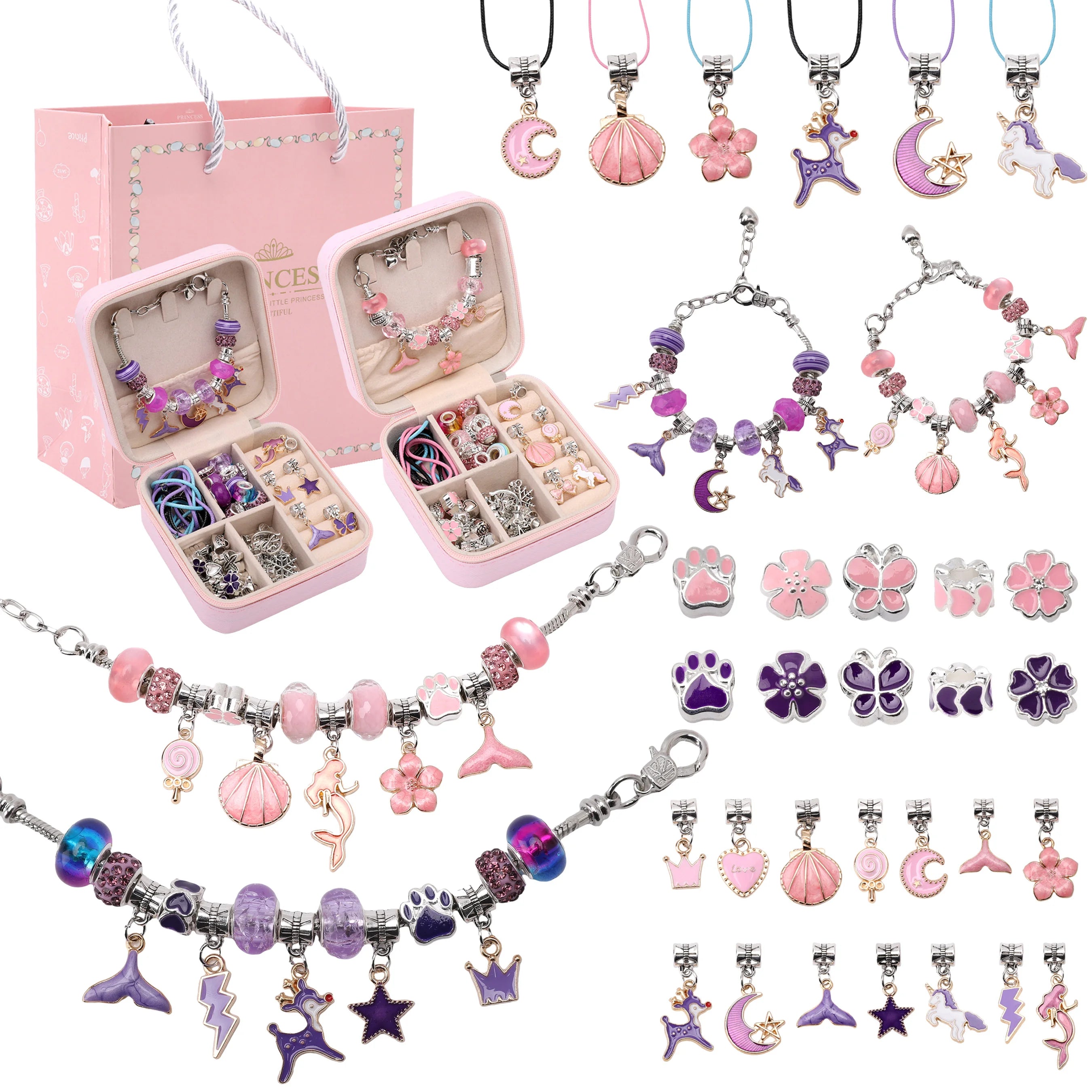 Jewelry Making Gift Box Set DIY Bracelets Making Kit with Jewelry Organizer Handmade Bead Kit Charms Beads Set Girls Gift