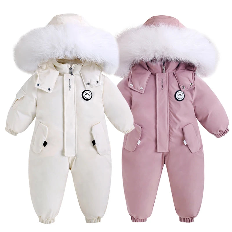Baby Velvet-Lined Snowsuit – Winter Ski Jumpsuit