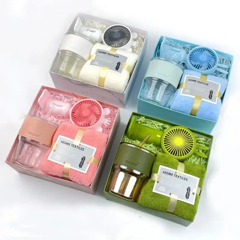 Green Gift Set With Cup Super Soft Towel And UPF 50 Sun Accessory For Corporate Gifts Employee Rewards Holiday Gifts