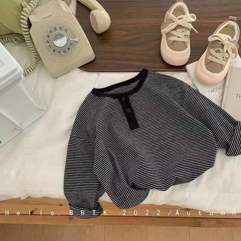 Kids Long-Sleeve Striped Top – Soft Cotton Base Layer T-Shirt