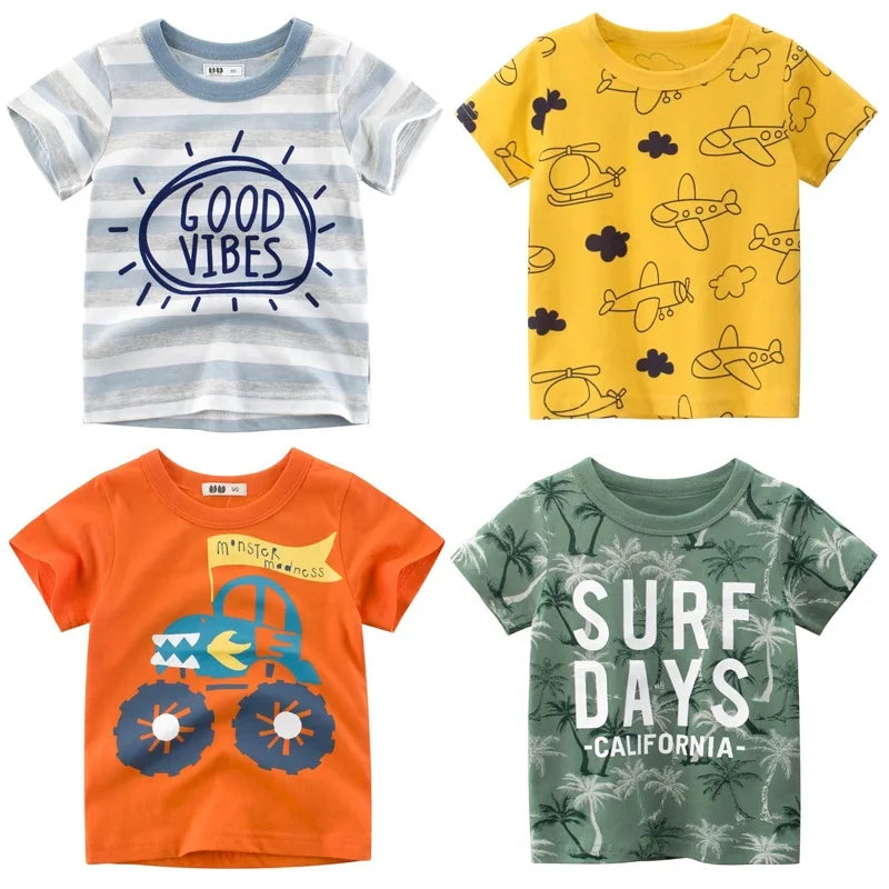 Little Boys Striped Cartoon T-Shirt – Cotton Short-Sleeve Tee (2–9 Years)