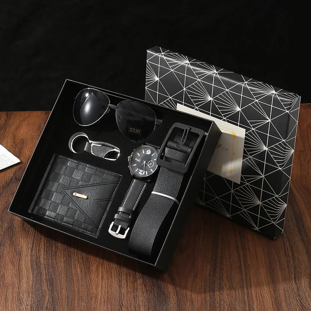 Men's 5-Piece Gift Set – Watch, Sunglasses, Belt, Wallet & Keychain