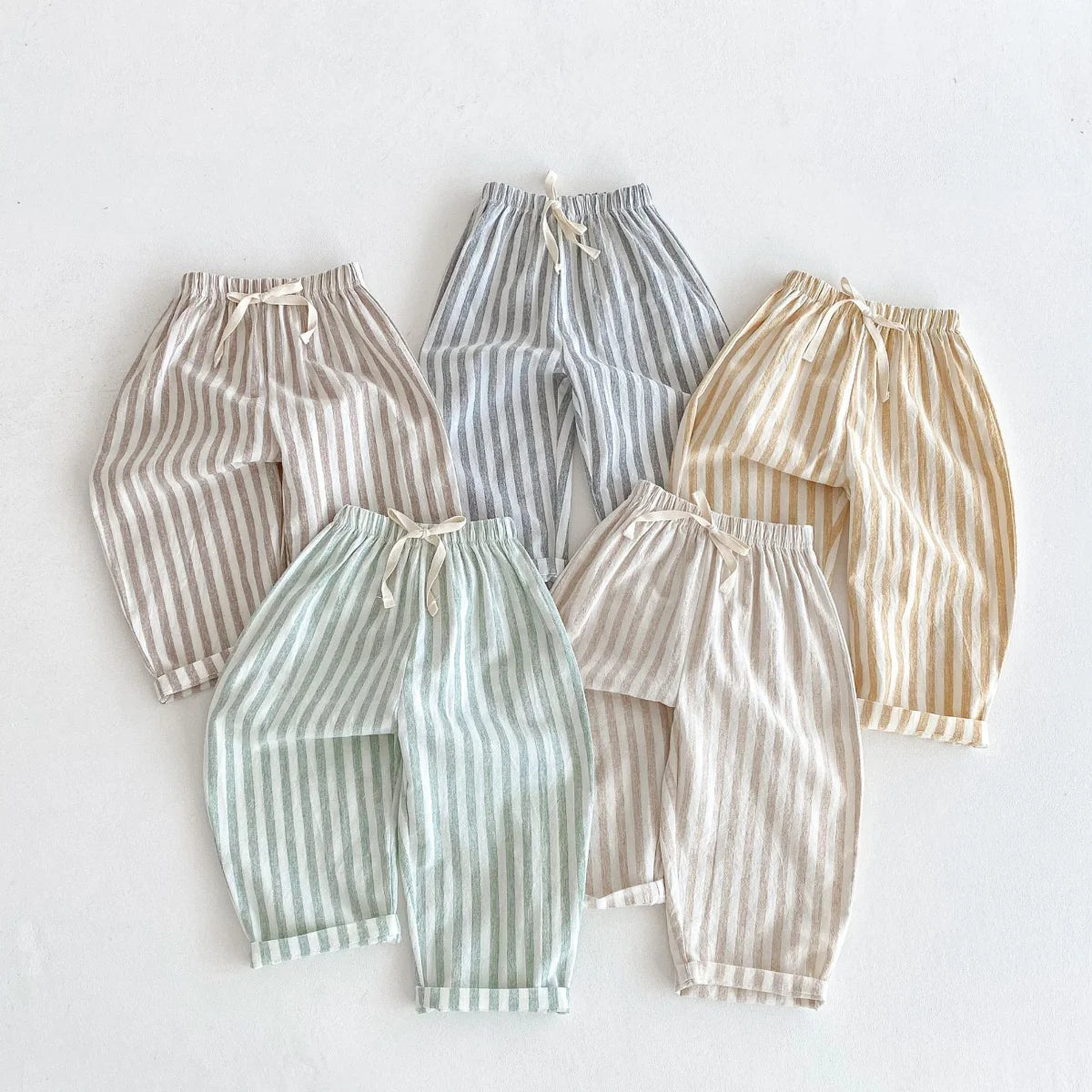 Kids Cotton-Linen Harem Trousers – Striped Loose Summer Pants