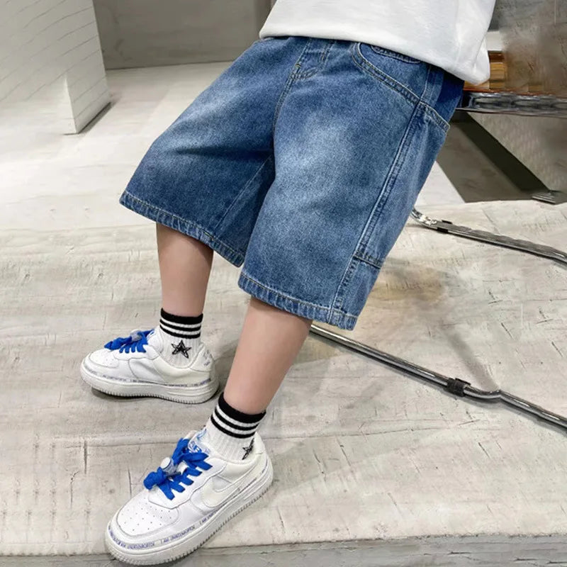Boys Denim Shorts – Loose Knee-Length Summer Shorts (3–12 Years)