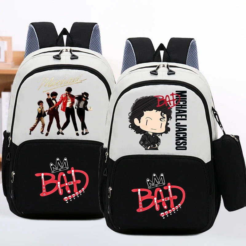 Musician Michael Jackson 2pcs Schoolbag with Pencil Case Anime Cartoon Printed Backpack Students Book Stationery Storage Pouch