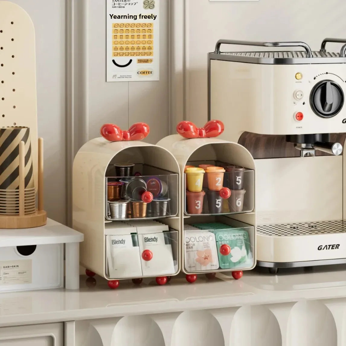 Office Coffee Capsule Storage Box Drawer Style Desktop Tea Bag Organizer Tabletop Capsule Holder Plastic Jewelry Display Stand