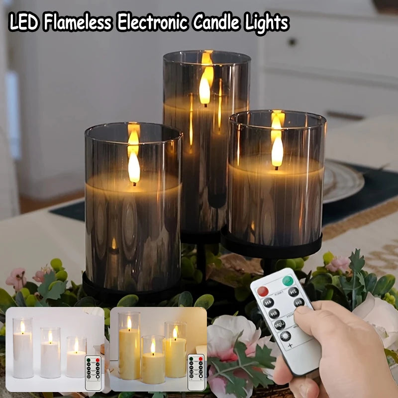 Flameless LED Pillar Candles Battery Operated Flickering - Set of 3