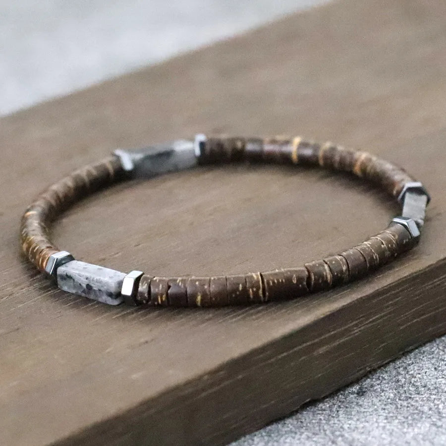 Wooden & Tiger Eye Bead Bracelet – Natural Stone Unisex Jewellery