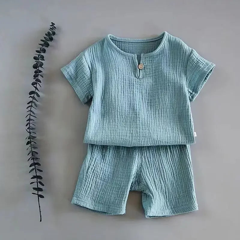 Kids Cotton-Linen T-Shirt & Shorts Set – Breathable Summer Outfit (1–6 Years)