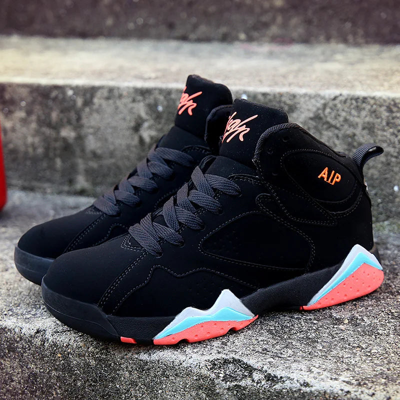 Men's Mid-Cut Basketball Trainers – Thick-Sole PU Leather Shoes
