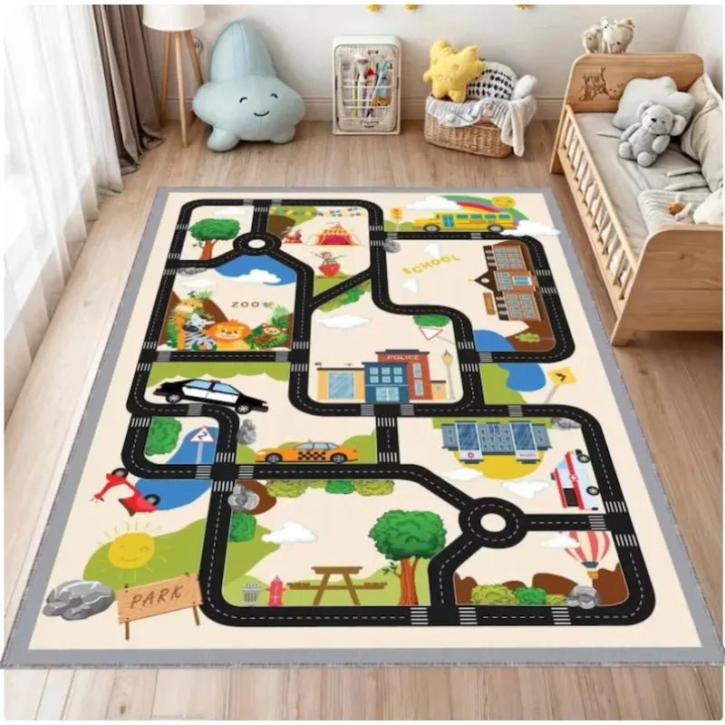 Kids City Road Rug for Bedroom Educational Traffic Map Carpet Washable Non Slip Area Rug Nursery Decor Toddler Floor Rugs