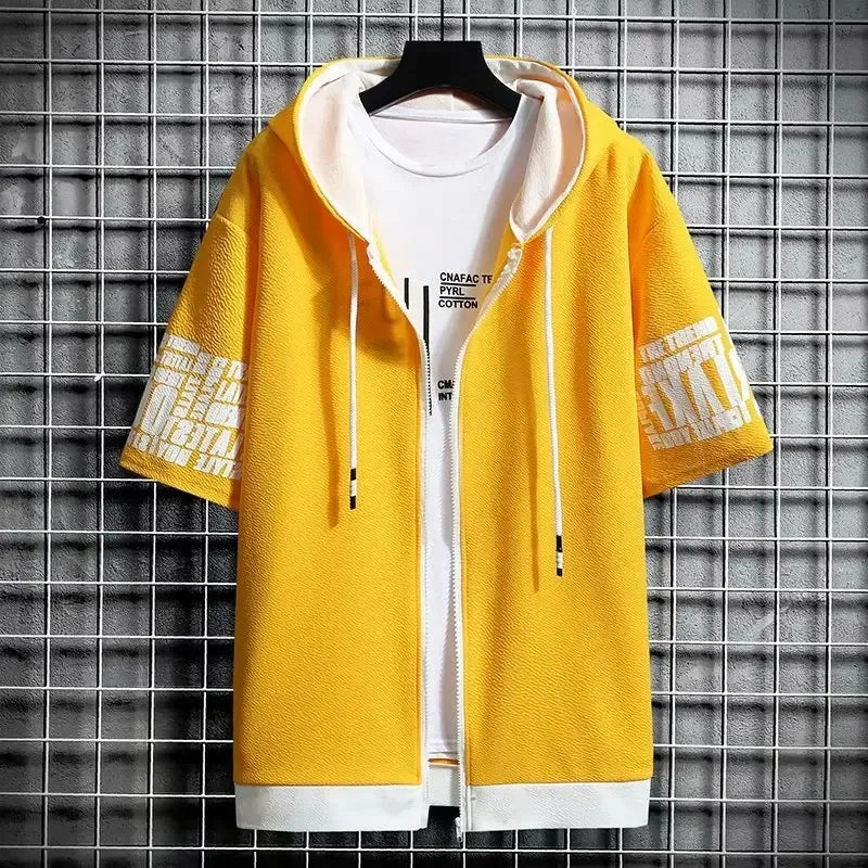 Men's Zip-Hood T-Shirt – Casual Short-Sleeve Hooded Top