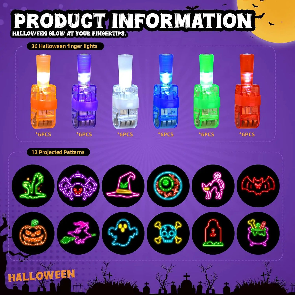 50pcs Halloween LED Finger Lights Projector Party Bag Fillers Trick or Treat