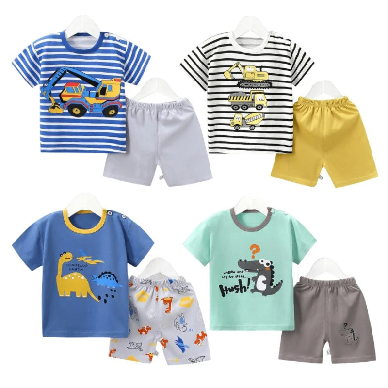 Kids Digger Print T-Shirt & Shorts Set – Cotton Summer Two-Piece (1–6 Years)