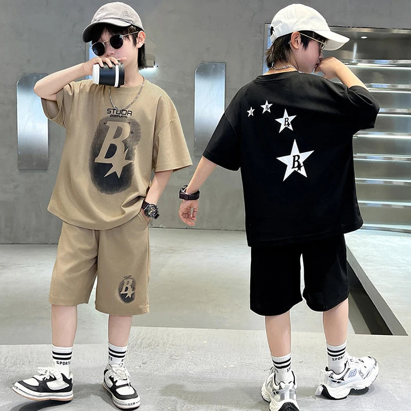 Teen Boys T-Shirt & Shorts Set – Cotton Summer Tracksuit (4–14 Years)