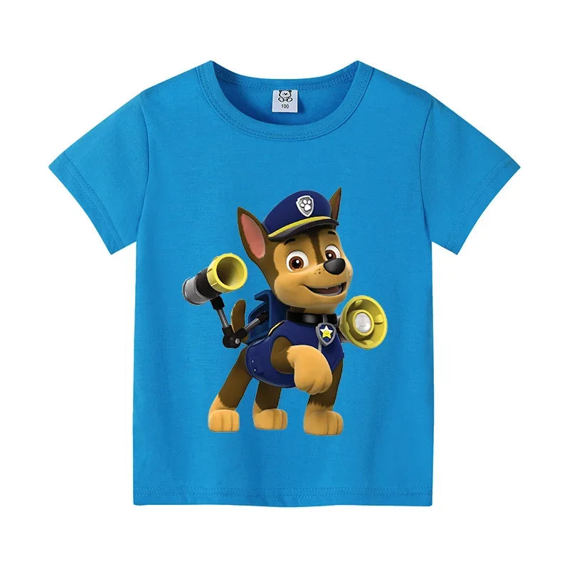 PAW Patrols T-Shirt Chase Skye Cartoon Print Tees Tops Summer Casuals Clothes Girls Boys Cotton Short Sleeve T-Shirts Kids Gifts