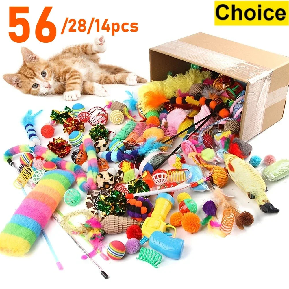 Cat Toy Mega Pack – 14/28/56pc Mixed Plush & Plastic Toys