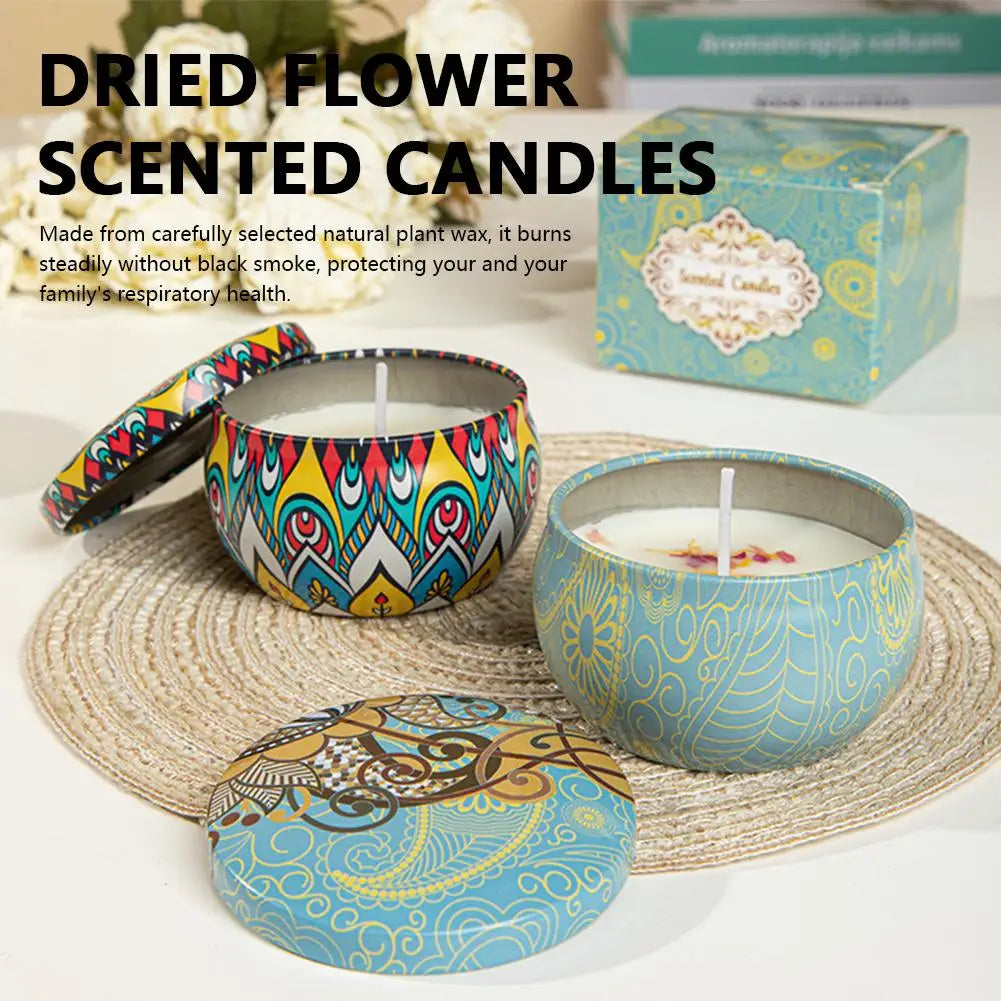 Scented Long Lasting Smokeless Fragrance Candle Jar Soy Candles Crystal Stone Dried Flower Couples Romantic Home Decor