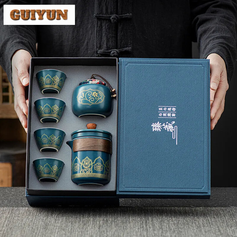 Portable Tea Ceremony Set – Travel Teapot & 4 Cups in Gift Box