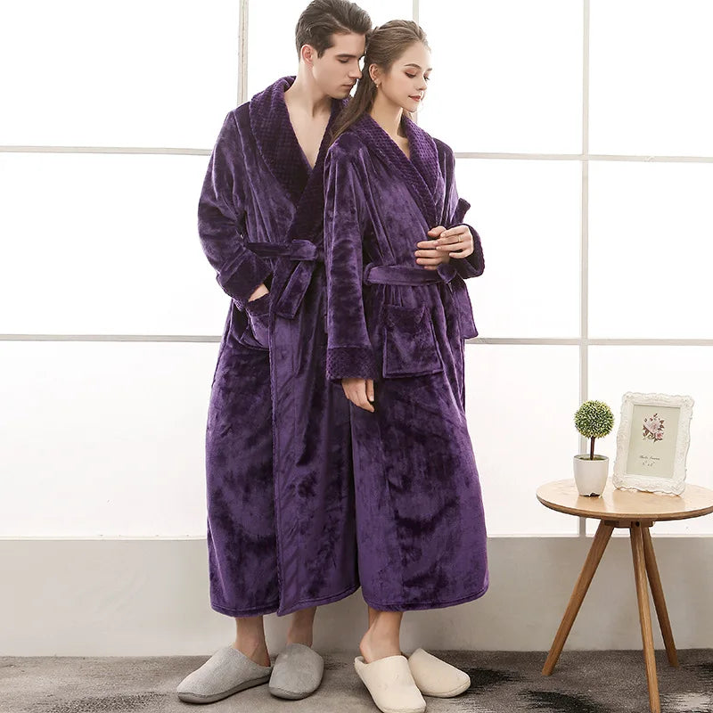 Women's Long Flannel Dressing Gown – Warm Zip-Up Winter Bathrobe