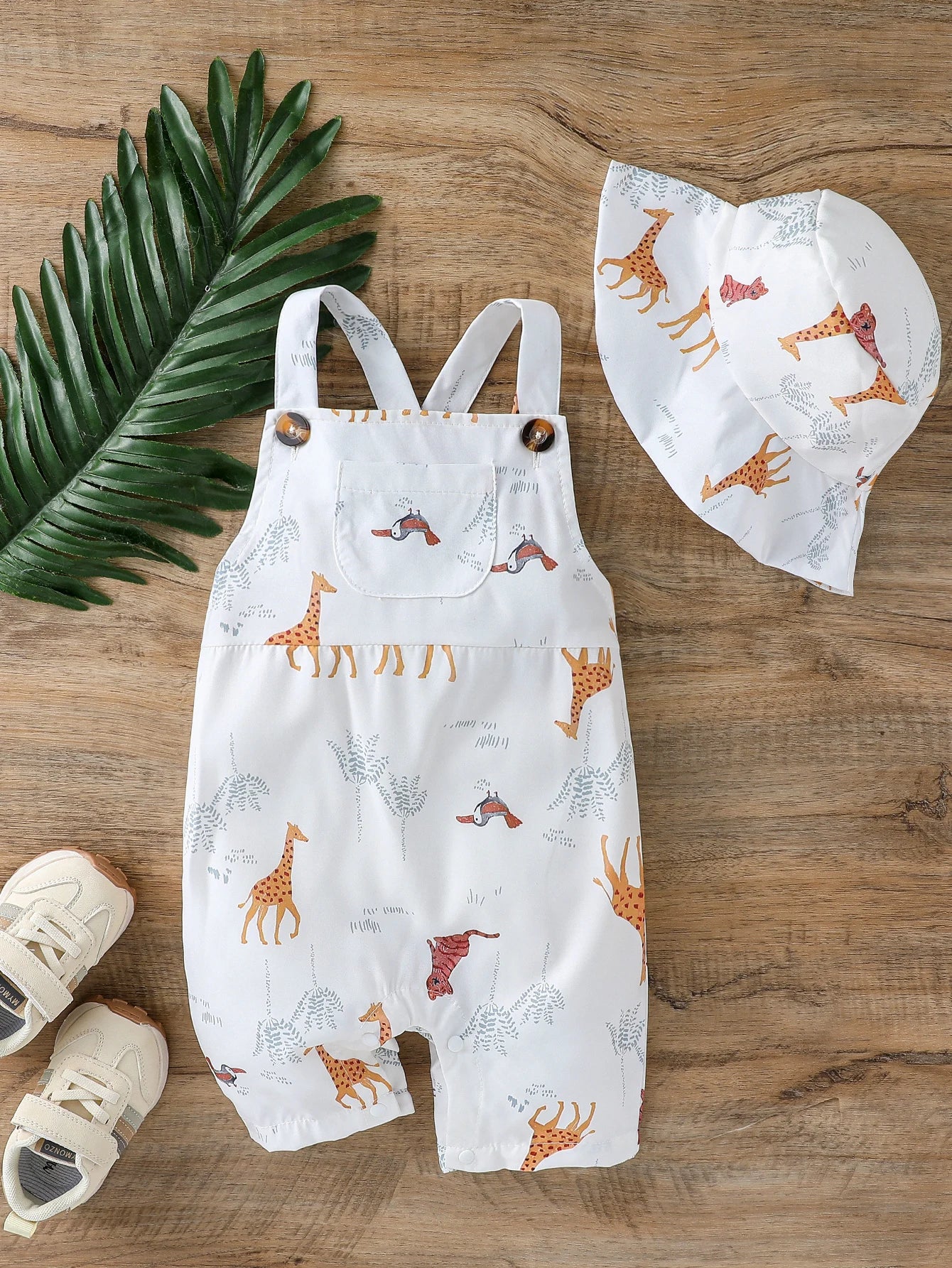 Baby Boys Romper & Sun Hat Set – Cartoon Animal Summer Outfit (3–24 Months)
