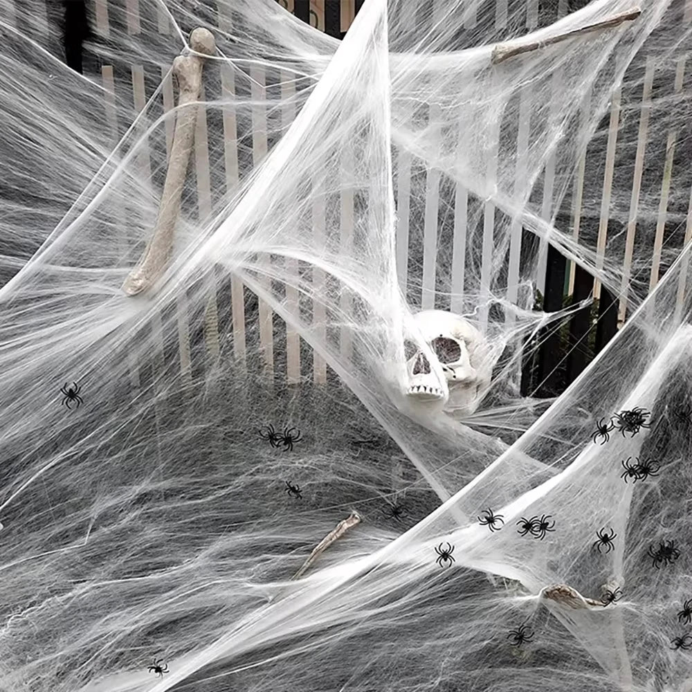 Halloween Stretch Cobweb 40g with Fake Spiders White Spider Web Party Decoration
