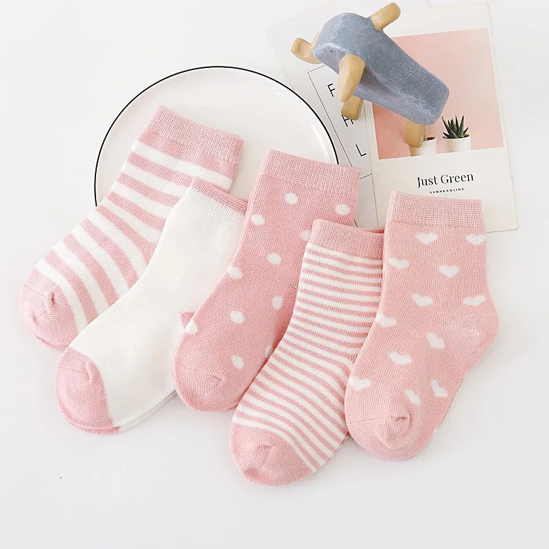Kids Cotton Socks 5-Pack – Warm Striped Socks (0–8 Years)