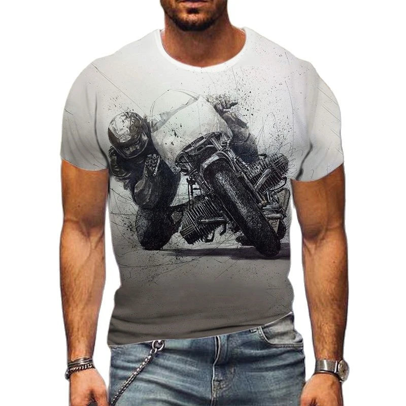 Men's Motorcycle Graphic T-Shirt – 3D Print Streetwear Tee