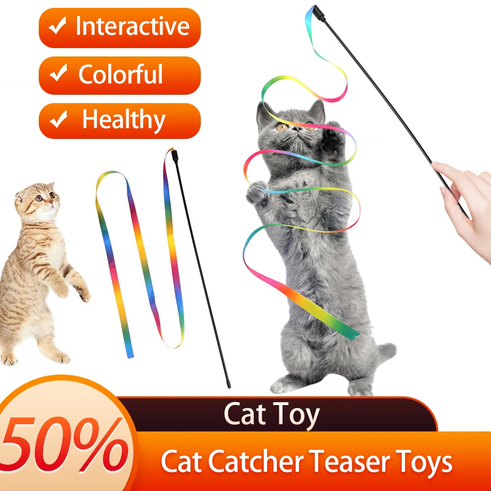 Cat Teaser Wand – Colourful Interactive Play Stick