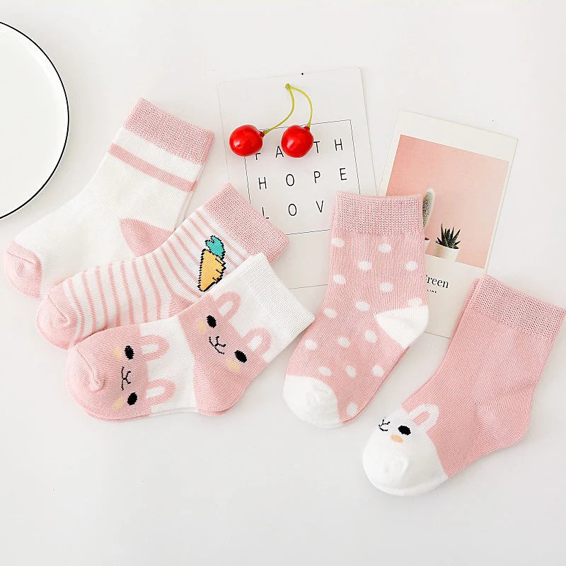 Kids Cotton Socks 5-Pack – Warm Striped Socks (0–8 Years)