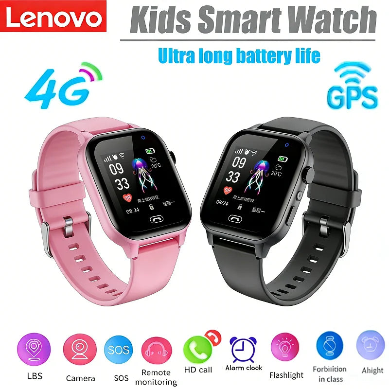 Lenovo Kids 4G Smart Watch WIFI SOS GPS Location Video Call Sim Card Camera With Light Touch-screen Waterproof Watch For Kids
