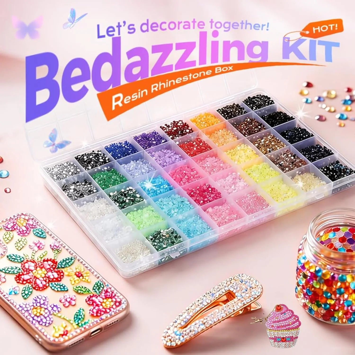 2026 New Colorful DIY Resin Rhinestone Kit for Bedazzling, Multicolor 3/4mm Non Hotfix Flatback Gems, for Bedazzled Nail Art/cup