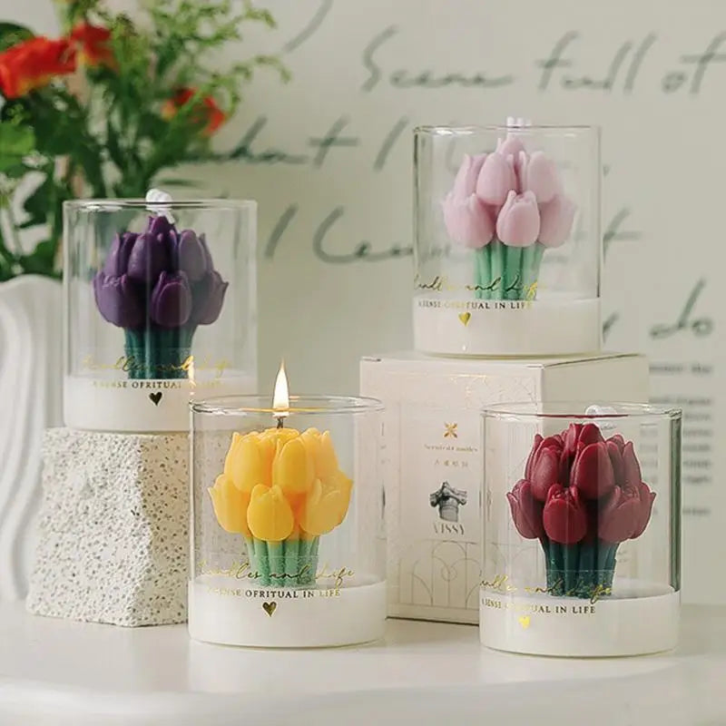 Tulip Bouquet Handmade Candle Scented Candle Aromatherapy Soy Wax Candle Wedding Birthday Candles Party Home Decoration