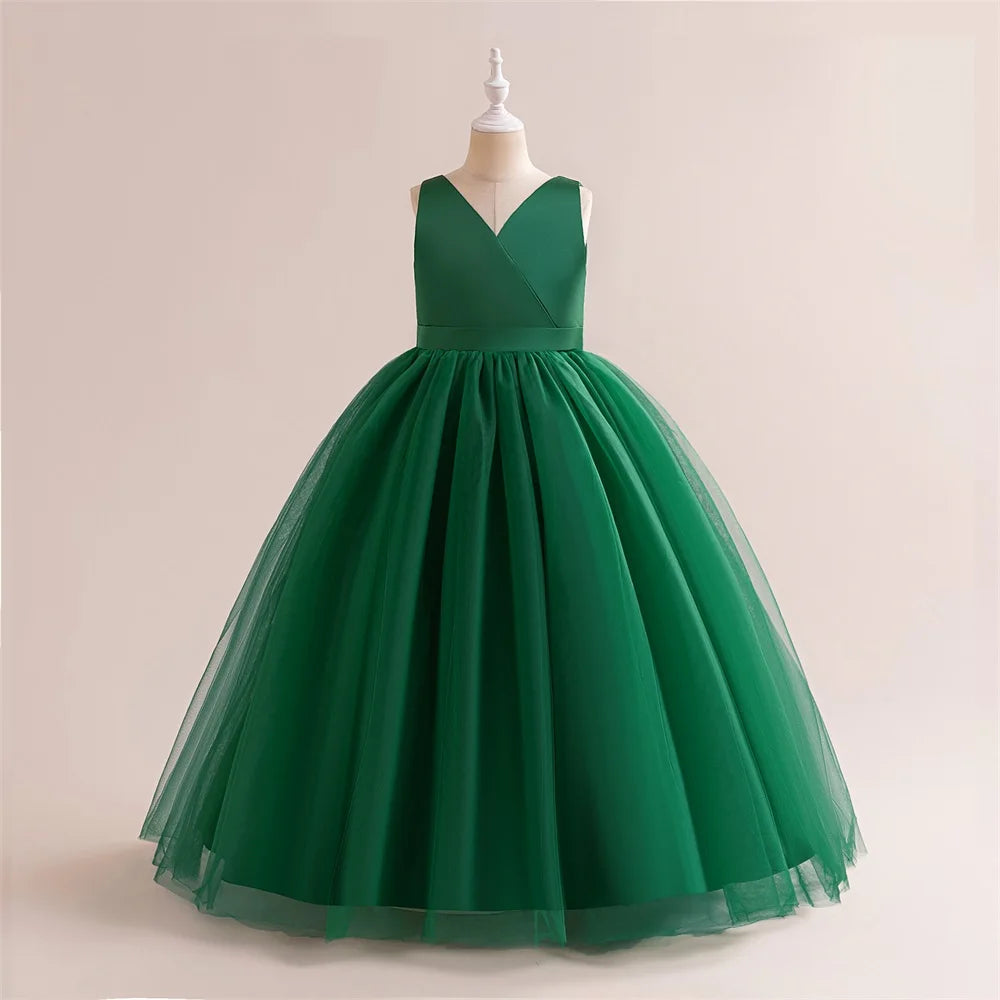 Girls White Bridesmaid & Communion Long Dress