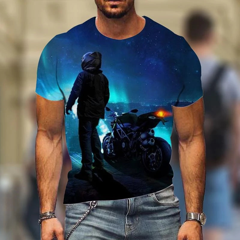 Men's Motorcycle Graphic T-Shirt – 3D Print Streetwear Tee