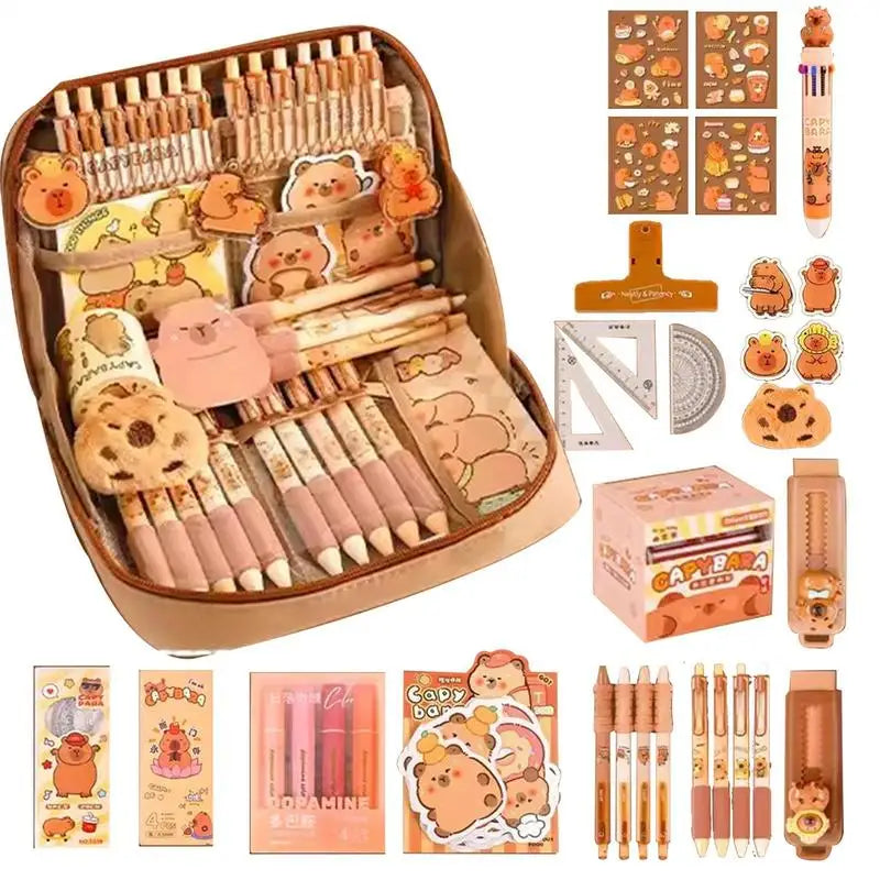 Capybara Stationery Set Abundant Cute Back-to-school Gift Kit Pencil Case Study Stationery for Students Large Capacity Gift Box