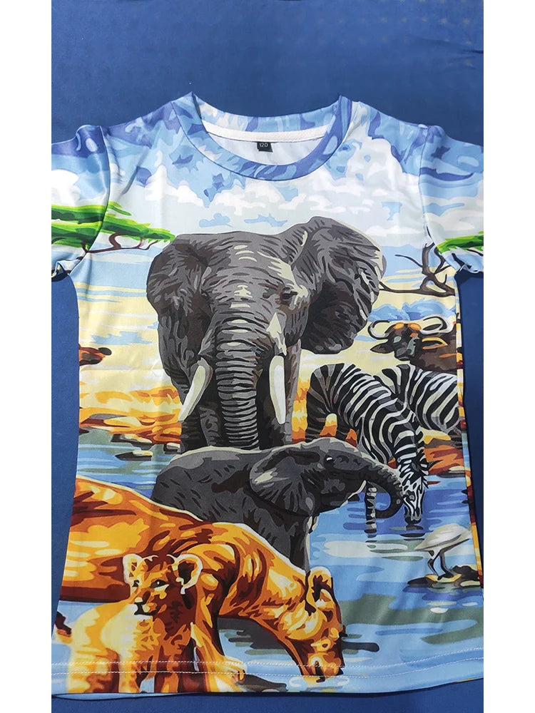 Kids 3D Animal Print T-Shirt – Dinosaur & Shark Summer Tee
