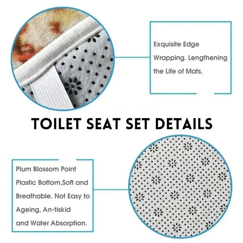 Abstract Marble Bath Mat Sets Modern Geometric Gold Lines Blue Texture Pattern Bathroom Decor Carpet Non-Slip Rugs Toilet Cover