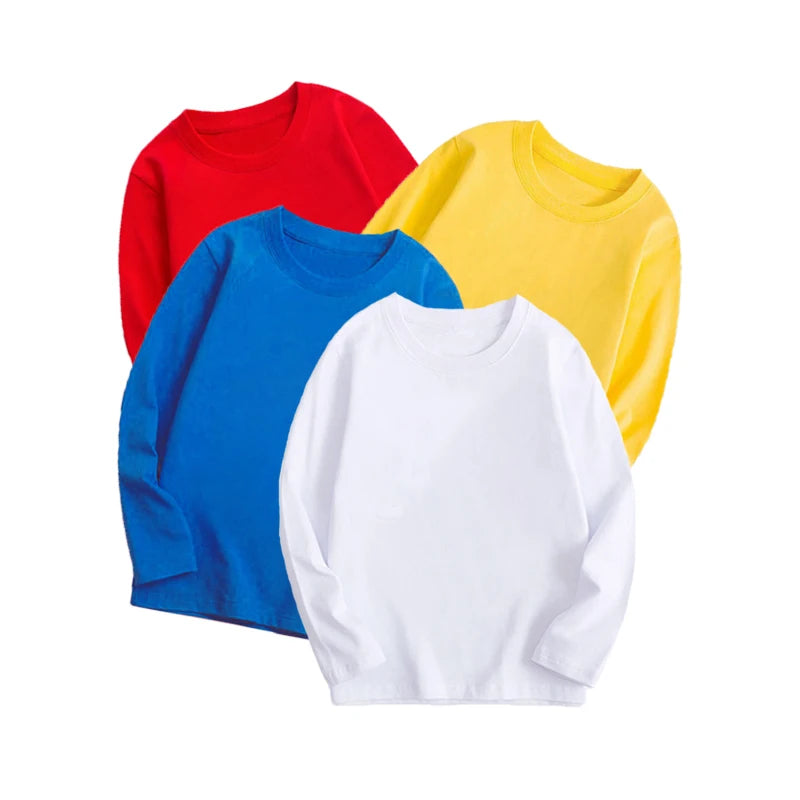 Kids Plain Long-Sleeve Top – Cotton Base Layer in 7 Colours