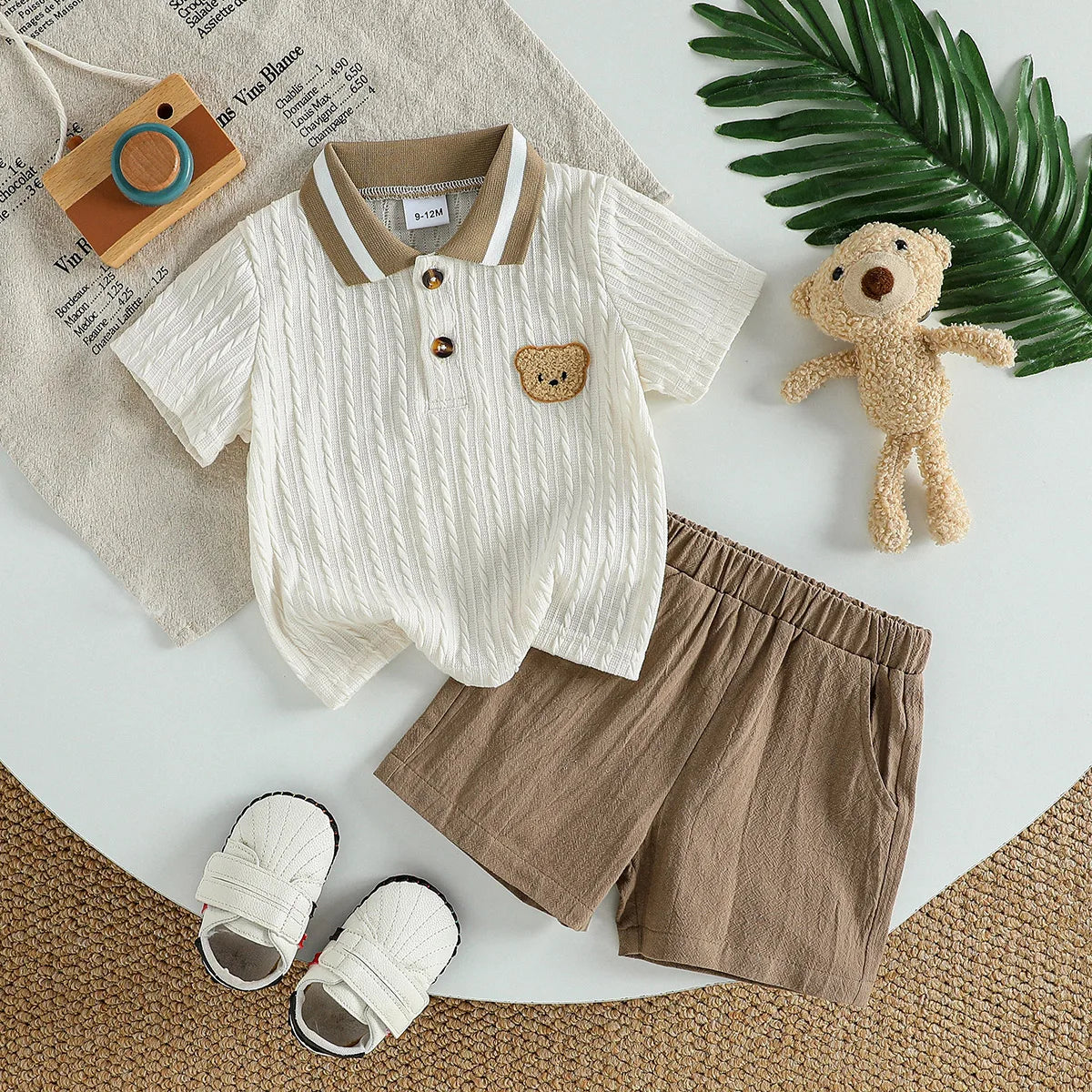 Toddler Boys Bear Collar T-Shirt & Shorts Set – Summer Outfit (1–3 Years)