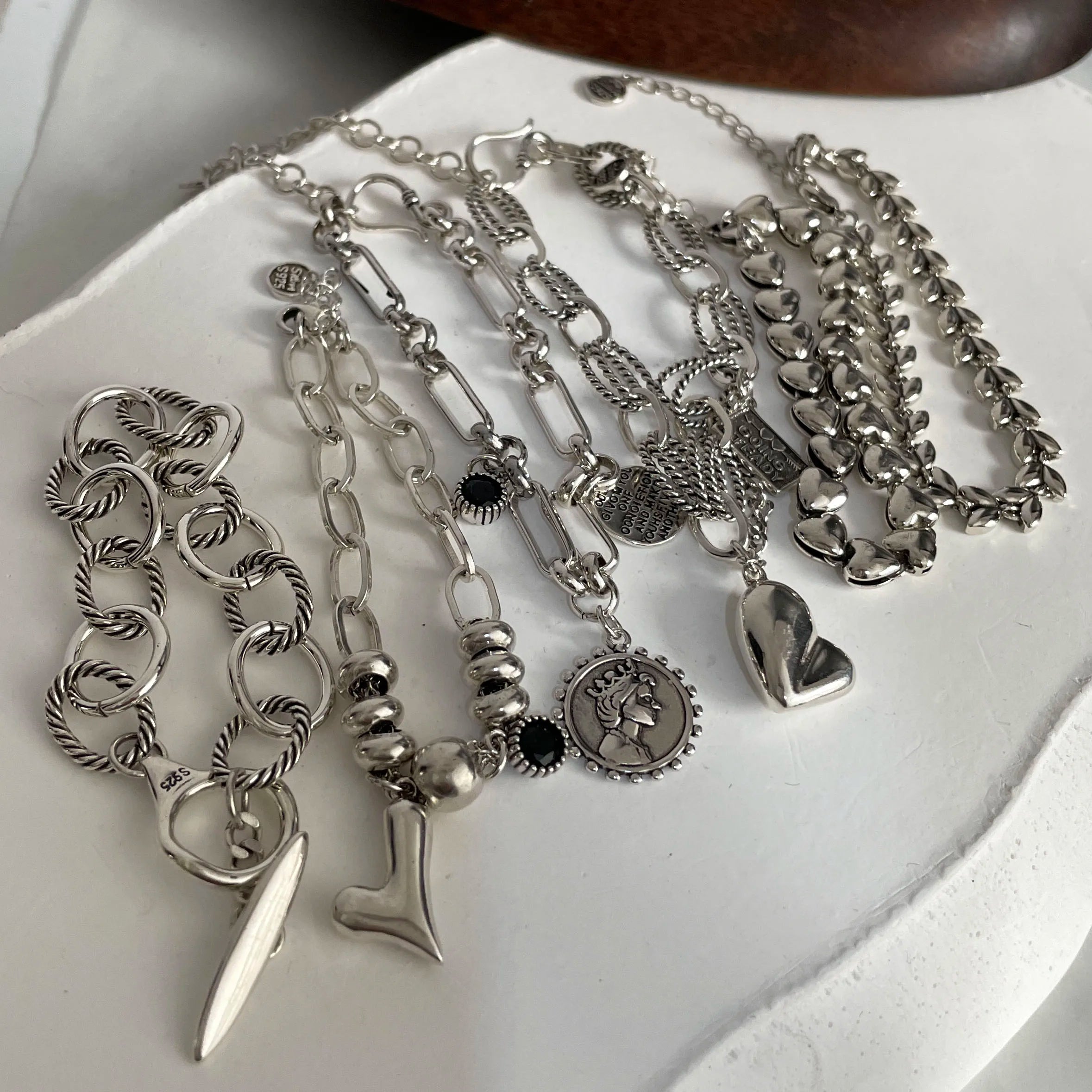 925 Sterling Silver Heart Chain Bracelet – Vintage Handmade Gift